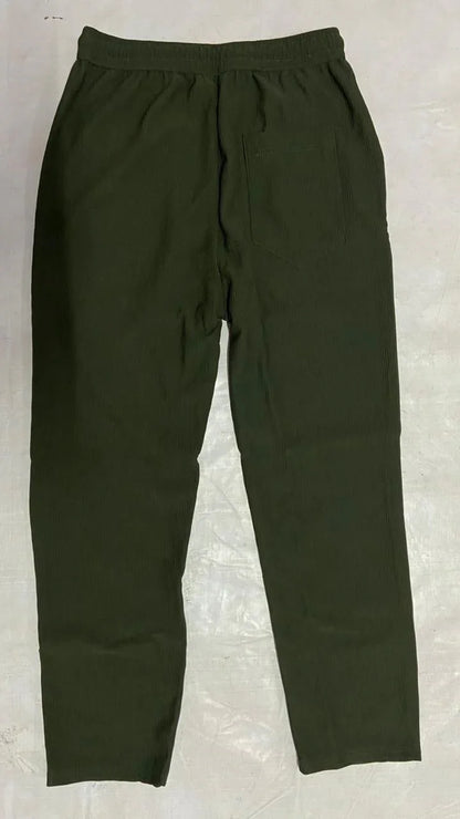Men's Dark Green Loose Fit Corduroy Cargo Style Trouser