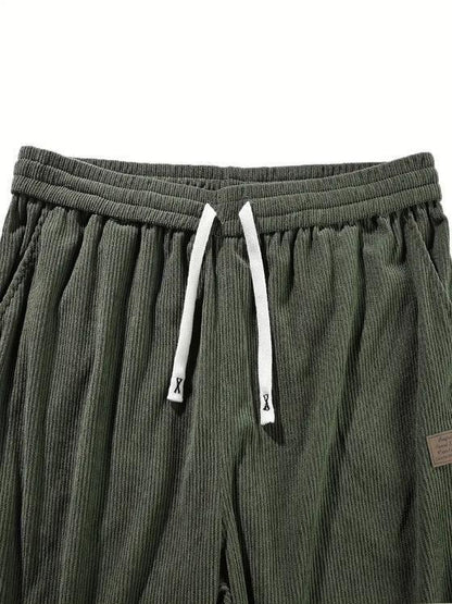 Men's Dark Green Loose Fit Corduroy Cargo Style Trouser